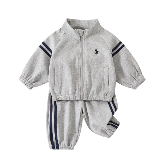 Infant and Toddler Stand Collar Zipper TopBoy Side Stripe Elastic Cuffed Sweatpants