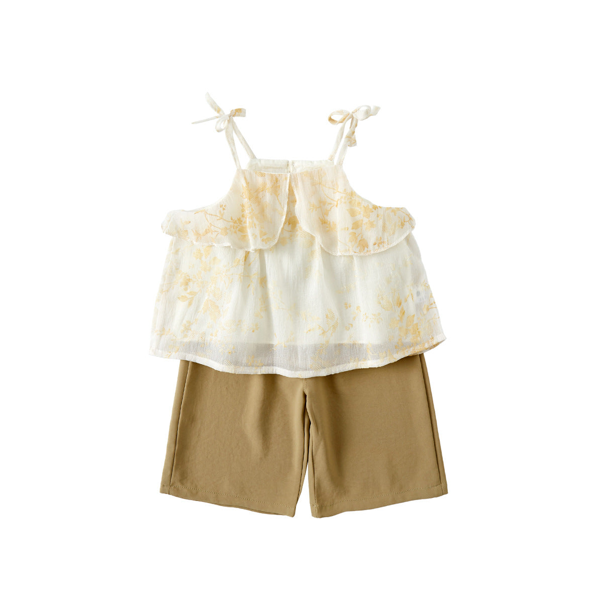 Girls' Toddler Strap Top Set Style Flip Collar Shirt Shorts Two-Piece Outfit Trendy