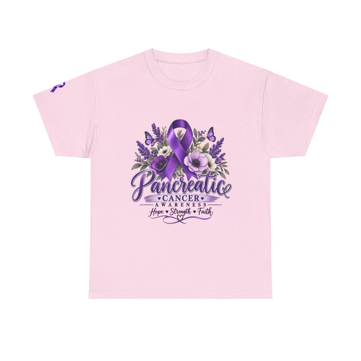 Pancreatic Cancer Awareness T-Shirt — Purple Ribbon Hope, Strength & Faith Tee