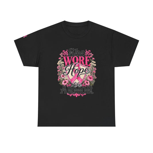 She Wore Hope Like Armor T-Shirt — Inspirational Floral Women’s Tee