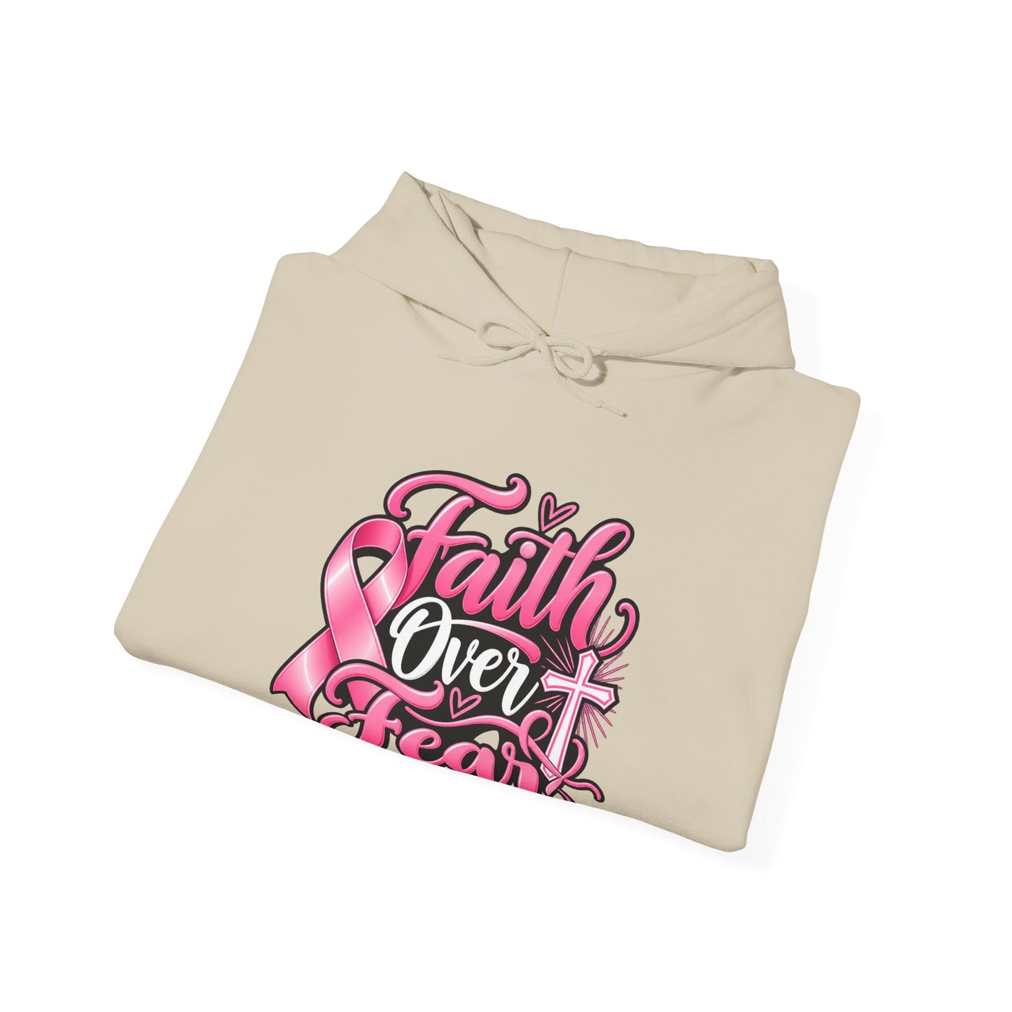 Faith Over Fear Hoodie — Pink Ribbon Breast Cancer Awareness Philippians 4:13 Hooded Sweatshirt