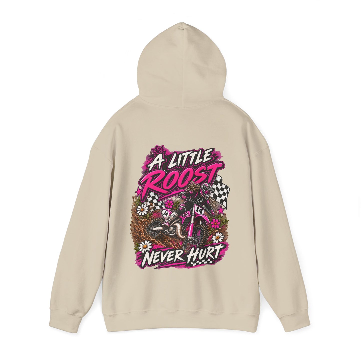 Racer Girl Motorcycle Hoodie — "Real Girls Let 'Er Eat" / "A Little Roost Never Hurt"