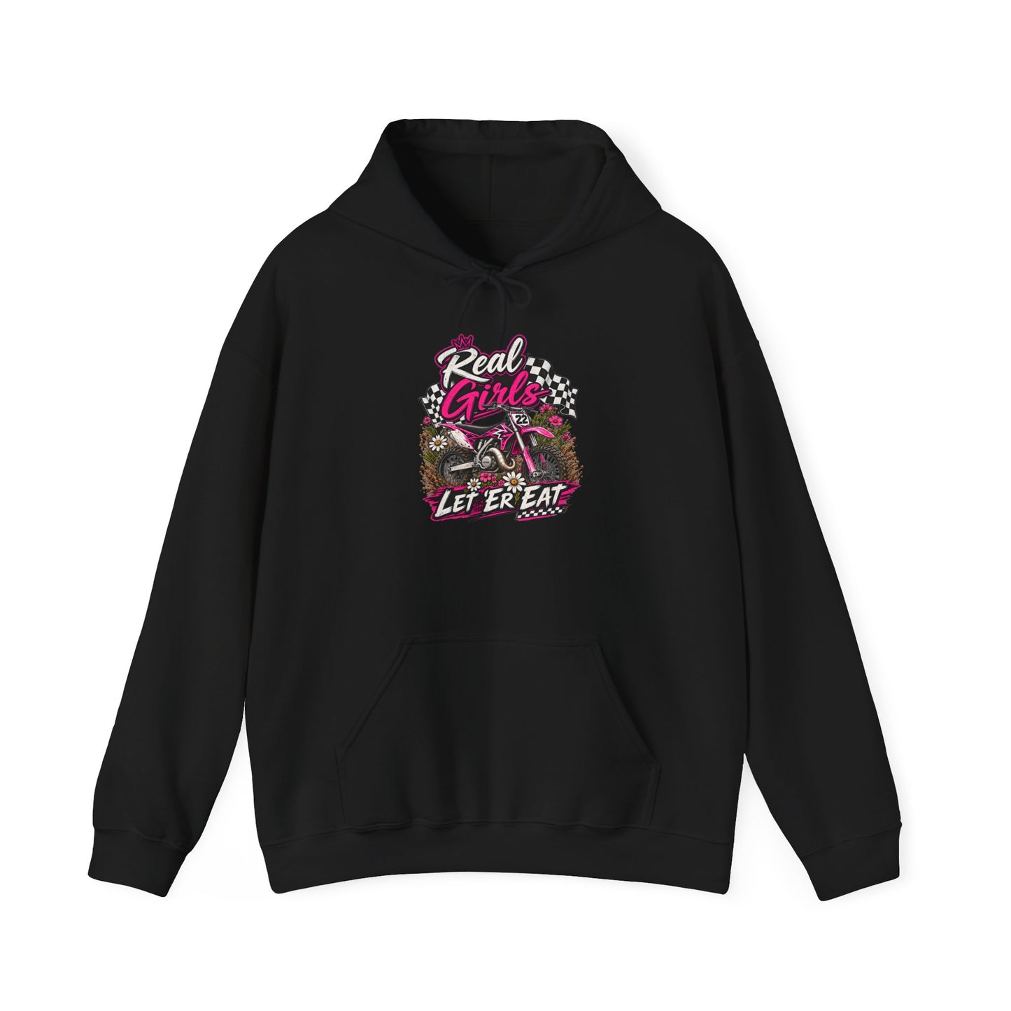 Hoodie — 'Real Girls Let'er Eat' Pink Motorcycle Graphic Hoodie