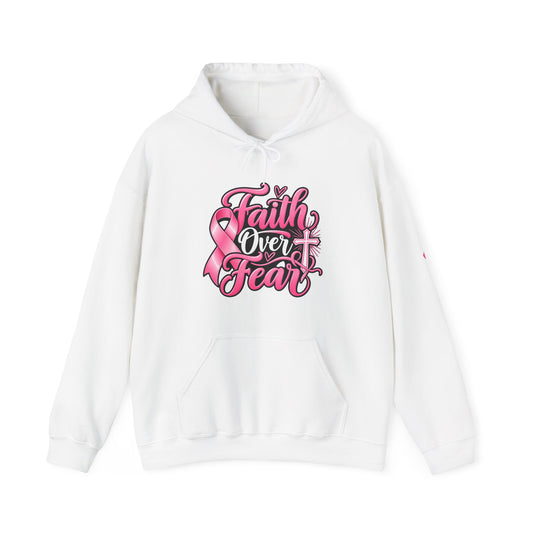 Faith Over Fear Hoodie — Pink Ribbon Breast Cancer Awareness Philippians 4:13 Hooded Sweatshirt