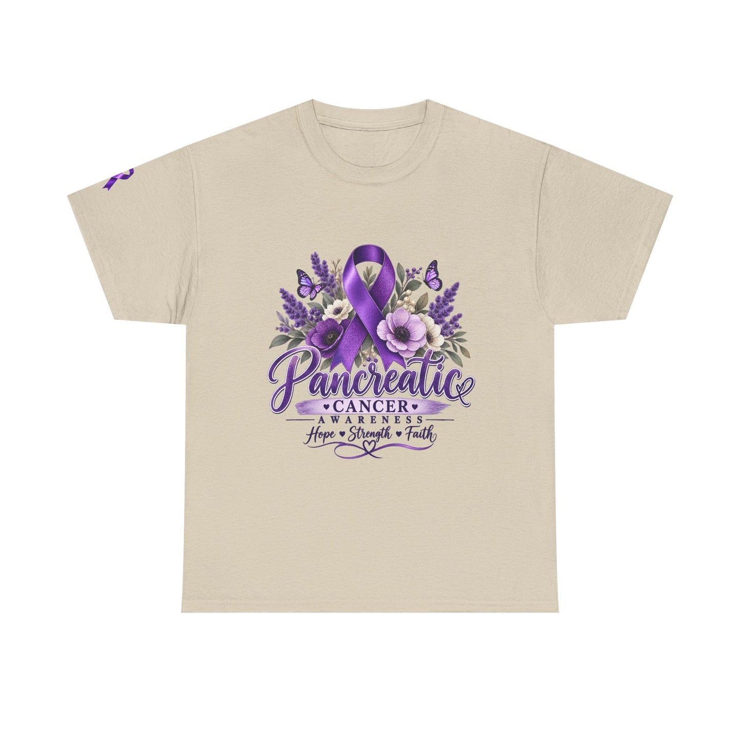 Pancreatic Cancer Awareness T-Shirt — Purple Ribbon Hope, Strength & Faith Tee