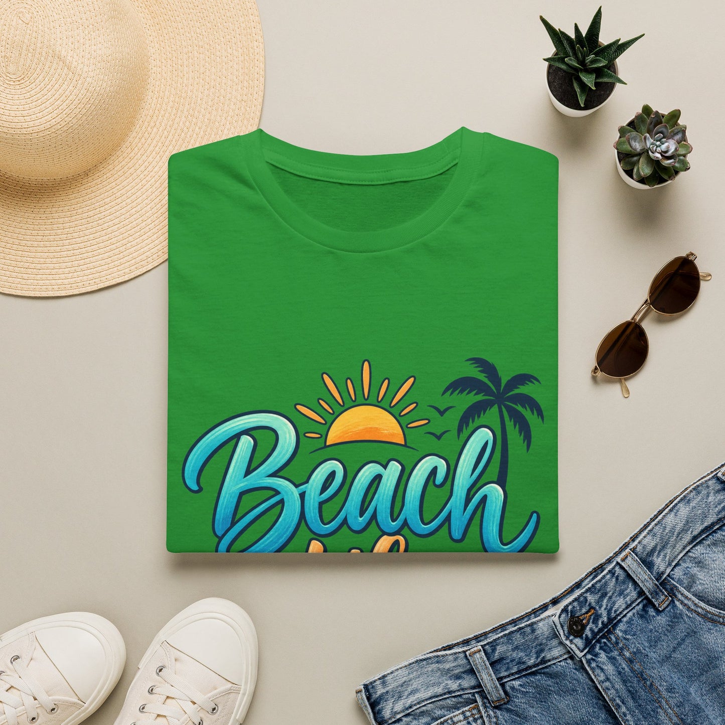 Beach Life T‑Shirt — Retro Sun & Palm Vacation Tee