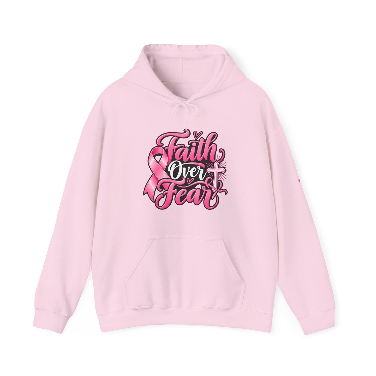 Faith Over Fear Hoodie — Pink Ribbon Breast Cancer Awareness Philippians 4:13 Hooded Sweatshirt