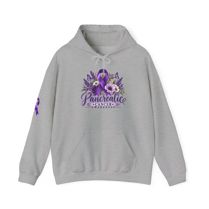 Pancreatic Cancer Awareness Hoodie – Purple Ribbon Floral Support Sweatshirt