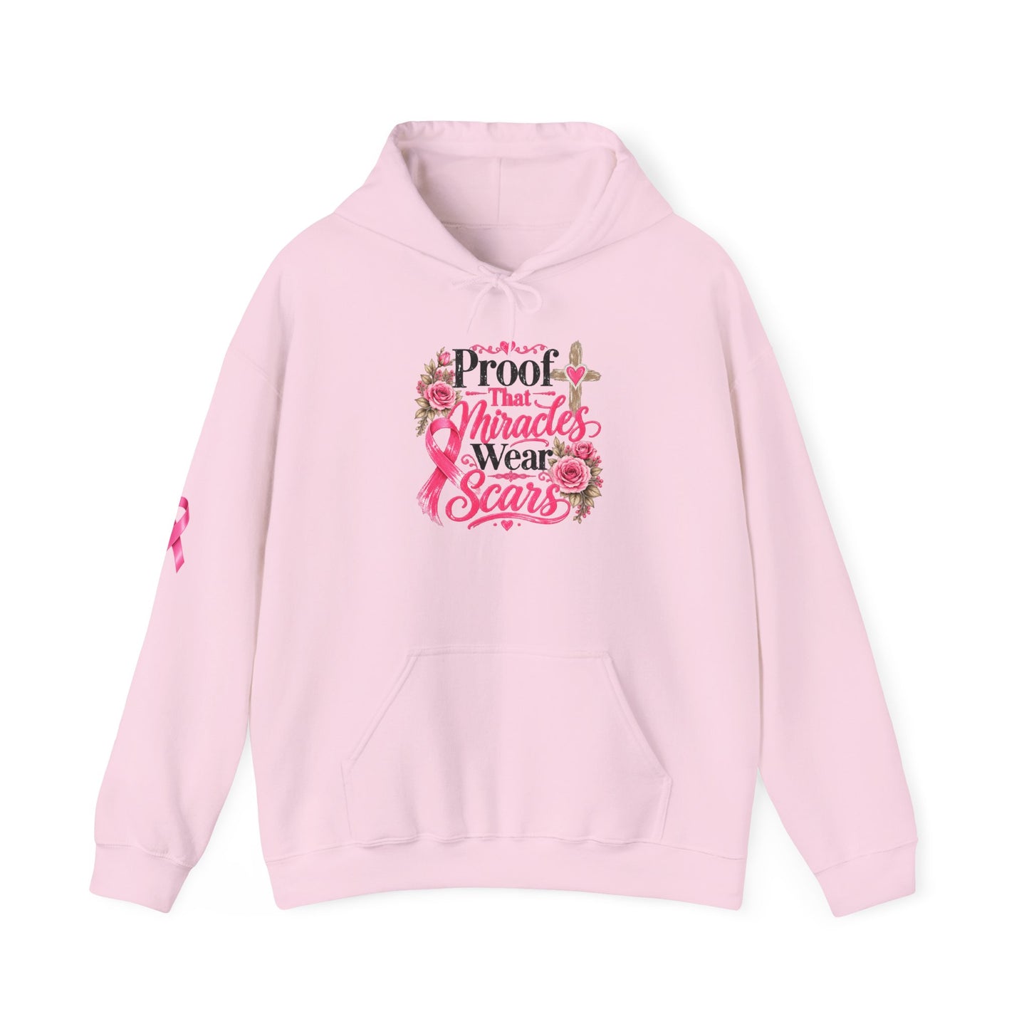 Breast Cancer Awareness Hoodie — "Proof That Miracles Wear Scars" Pink Ribbon Design
