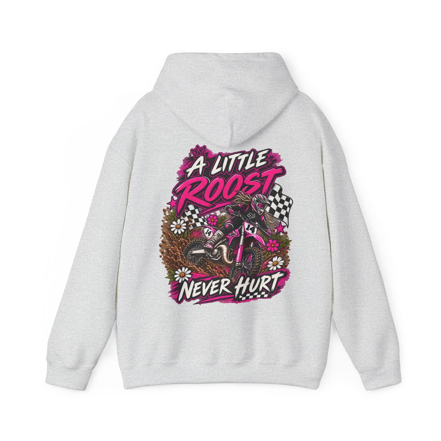Racer Girl Motorcycle Hoodie — "Real Girls Let 'Er Eat" / "A Little Roost Never Hurt"