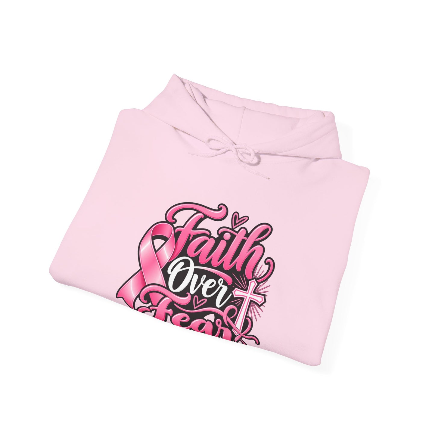 Faith Over Fear Hoodie — Pink Ribbon Breast Cancer Awareness Philippians 4:13 Hooded Sweatshirt