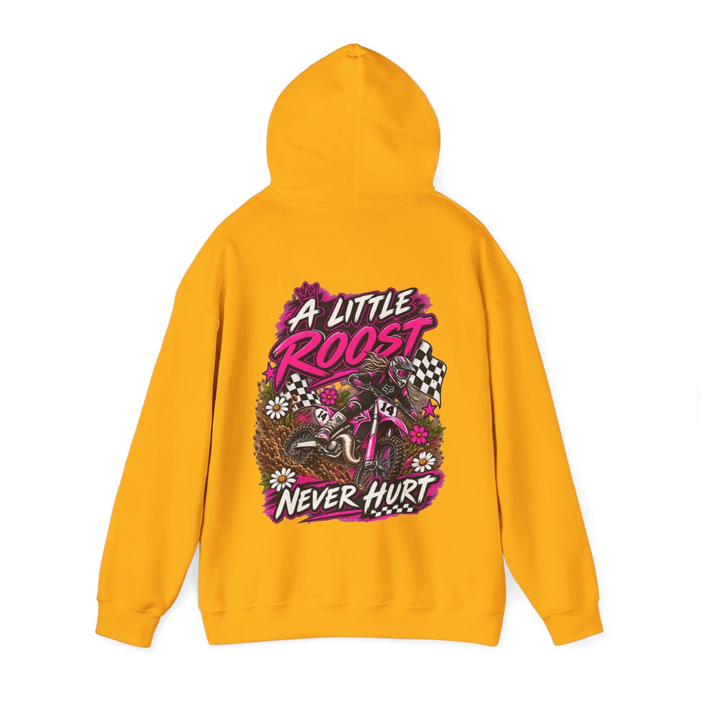Racer Girl Motorcycle Hoodie — "Real Girls Let 'Er Eat" / "A Little Roost Never Hurt"
