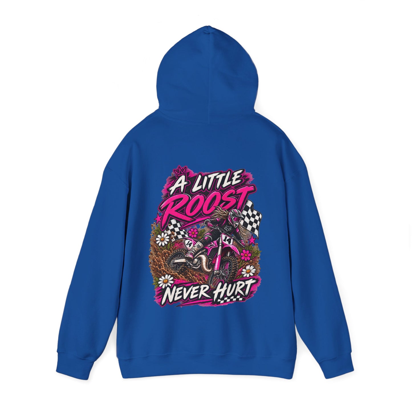 Racer Girl Motorcycle Hoodie — "Real Girls Let 'Er Eat" / "A Little Roost Never Hurt"