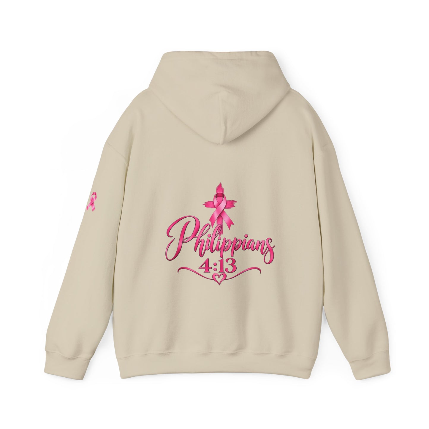 Faith Over Fear Hoodie — Pink Ribbon Breast Cancer Awareness Philippians 4:13 Hooded Sweatshirt