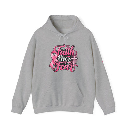Faith Over Fear Hoodie — Pink Ribbon Breast Cancer Awareness Philippians 4:13 Hooded Sweatshirt