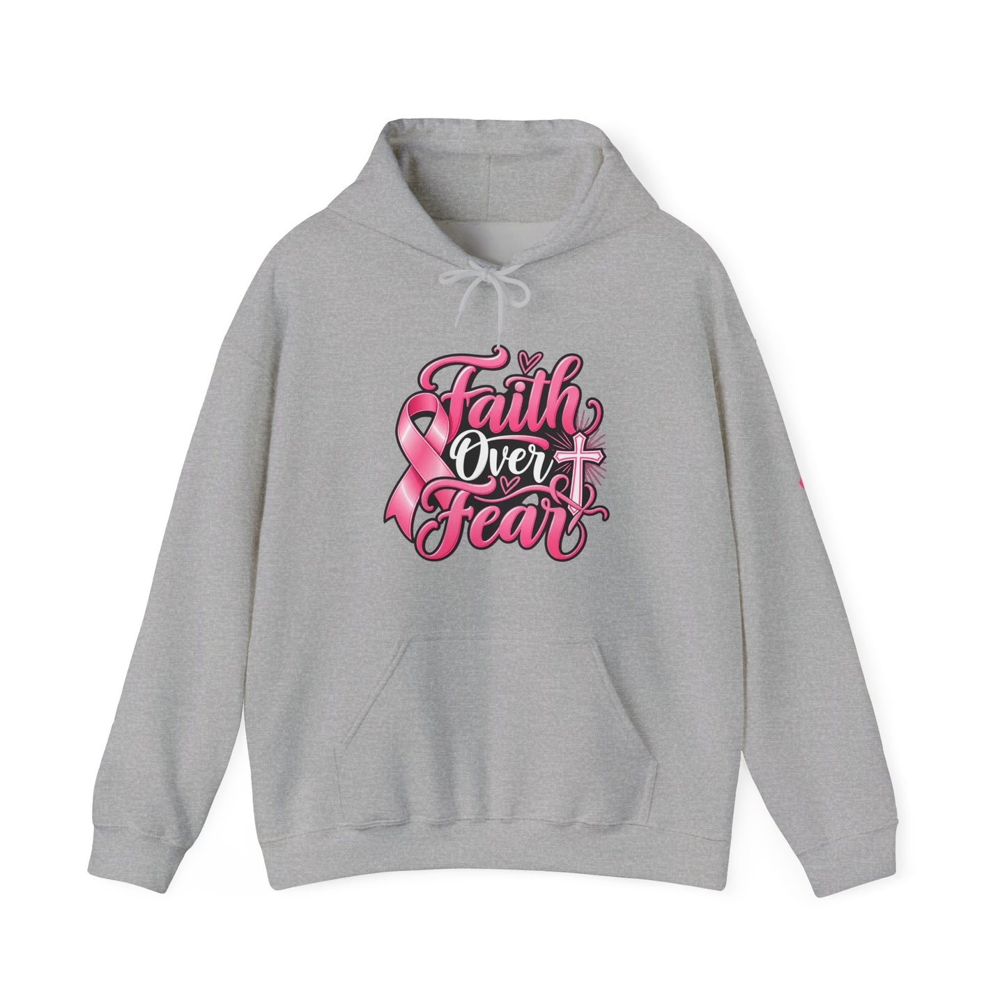Faith Over Fear Hoodie — Pink Ribbon Breast Cancer Awareness Philippians 4:13 Hooded Sweatshirt