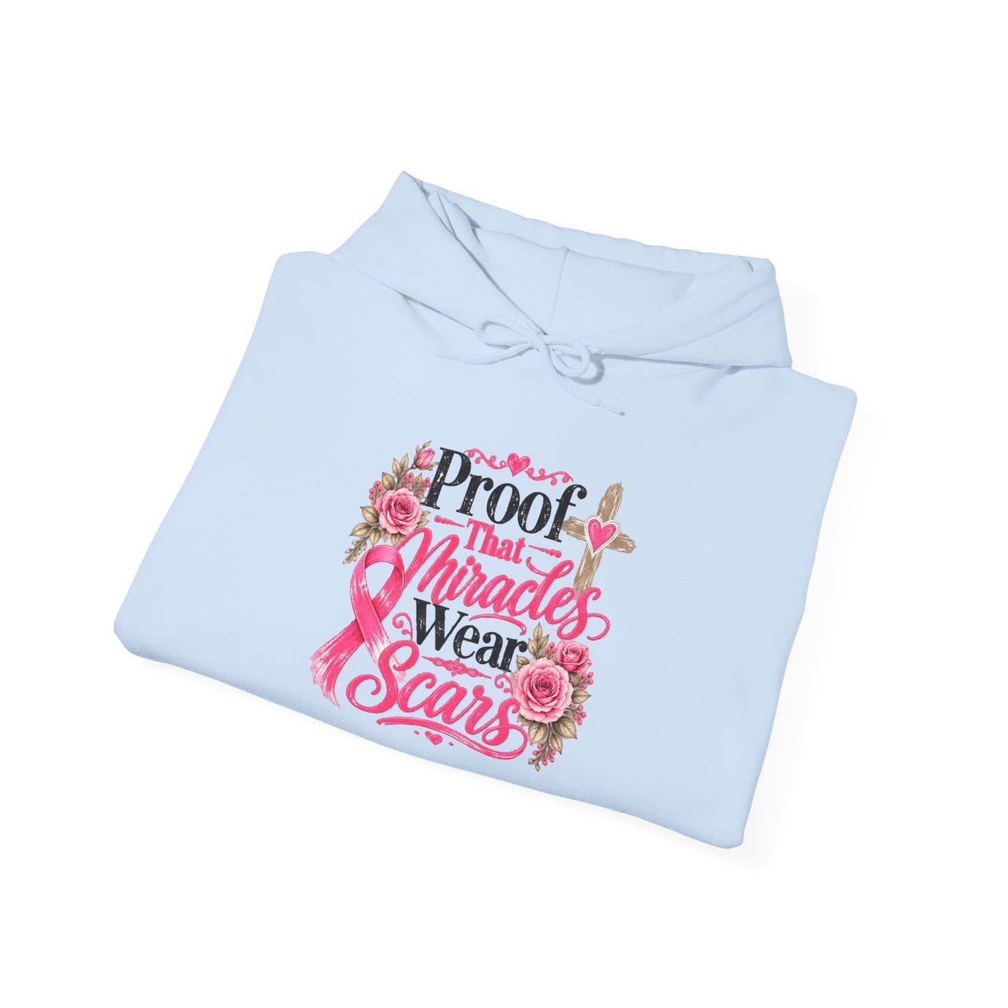 Breast Cancer Awareness Hoodie — "Proof That Miracles Wear Scars" Pink Ribbon Design