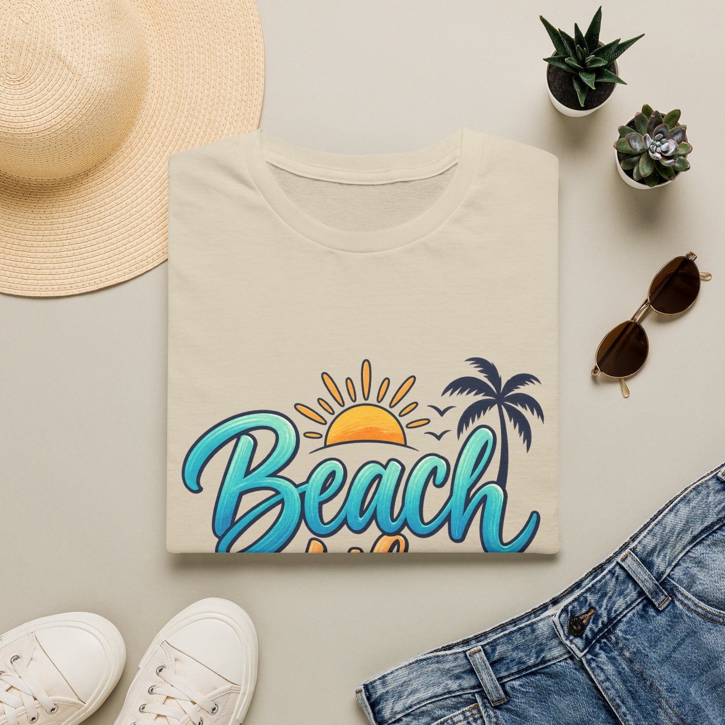 Beach Life T‑Shirt — Retro Sun & Palm Vacation Tee