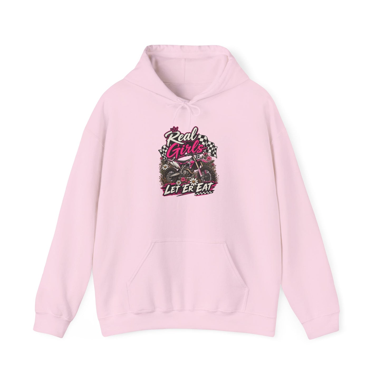 Hoodie — "Real Girls Let 'Er Eat" Retro Biker Graphic Hoodie