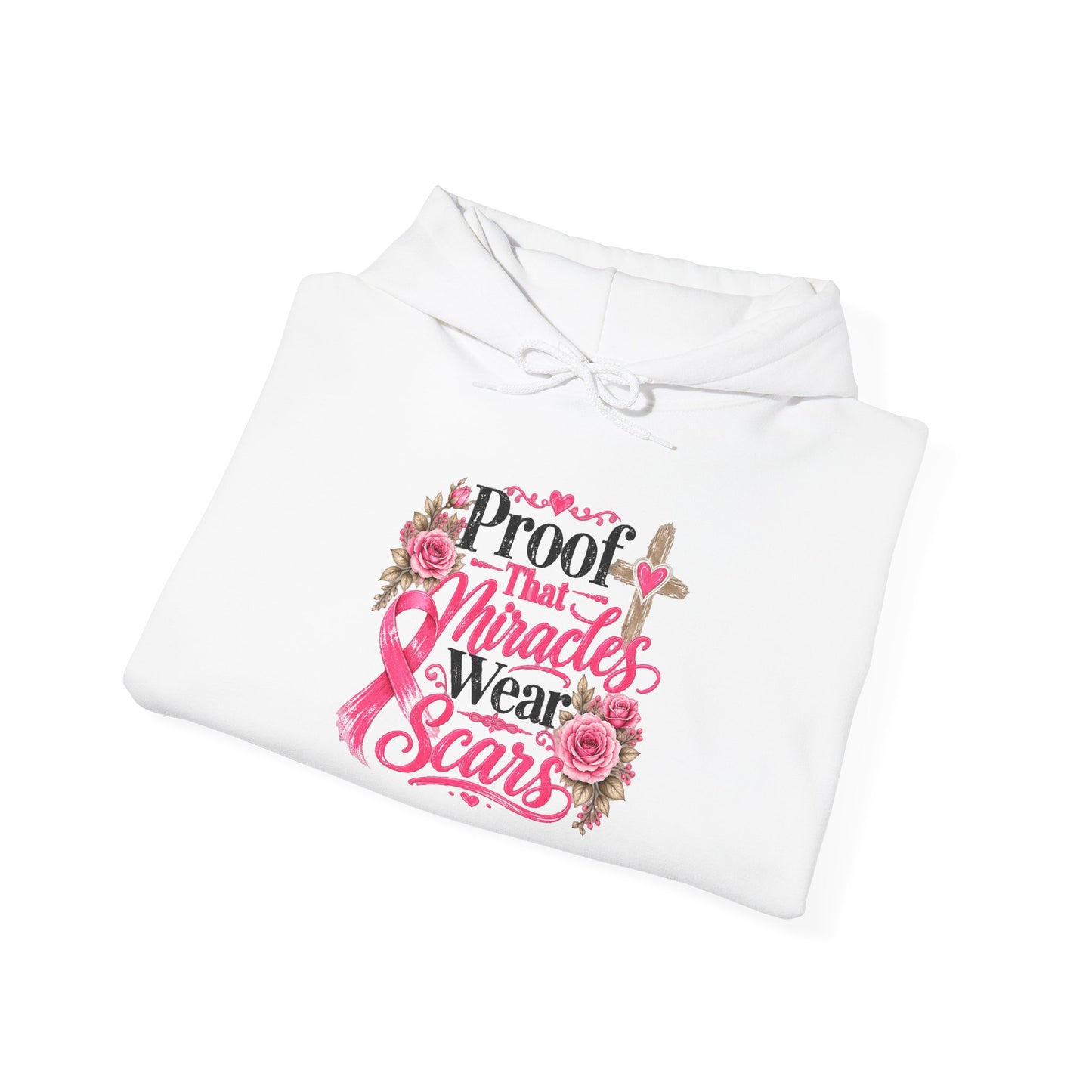 Breast Cancer Awareness Hoodie — "Proof That Miracles Wear Scars" Pink Ribbon Design