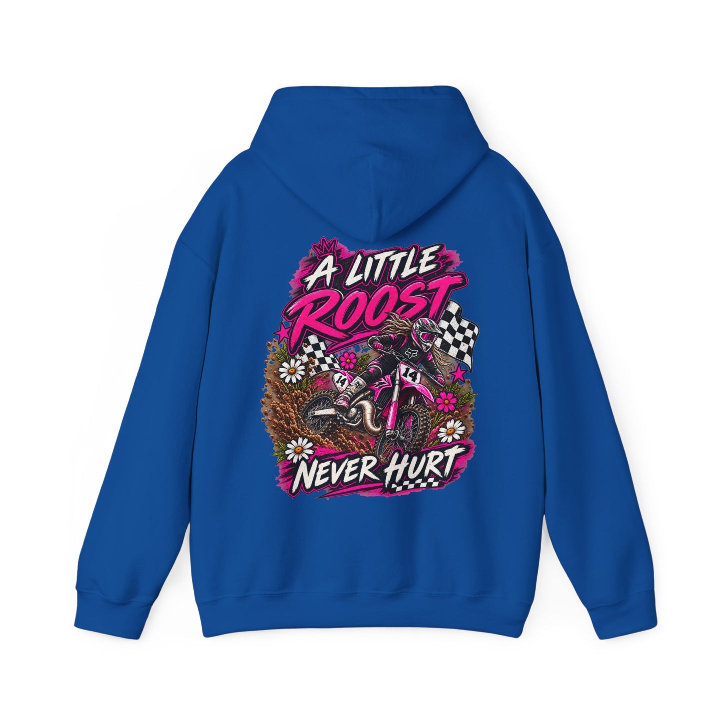 Racer Girl Motorcycle Hoodie — "Real Girls Let 'Er Eat" / "A Little Roost Never Hurt"