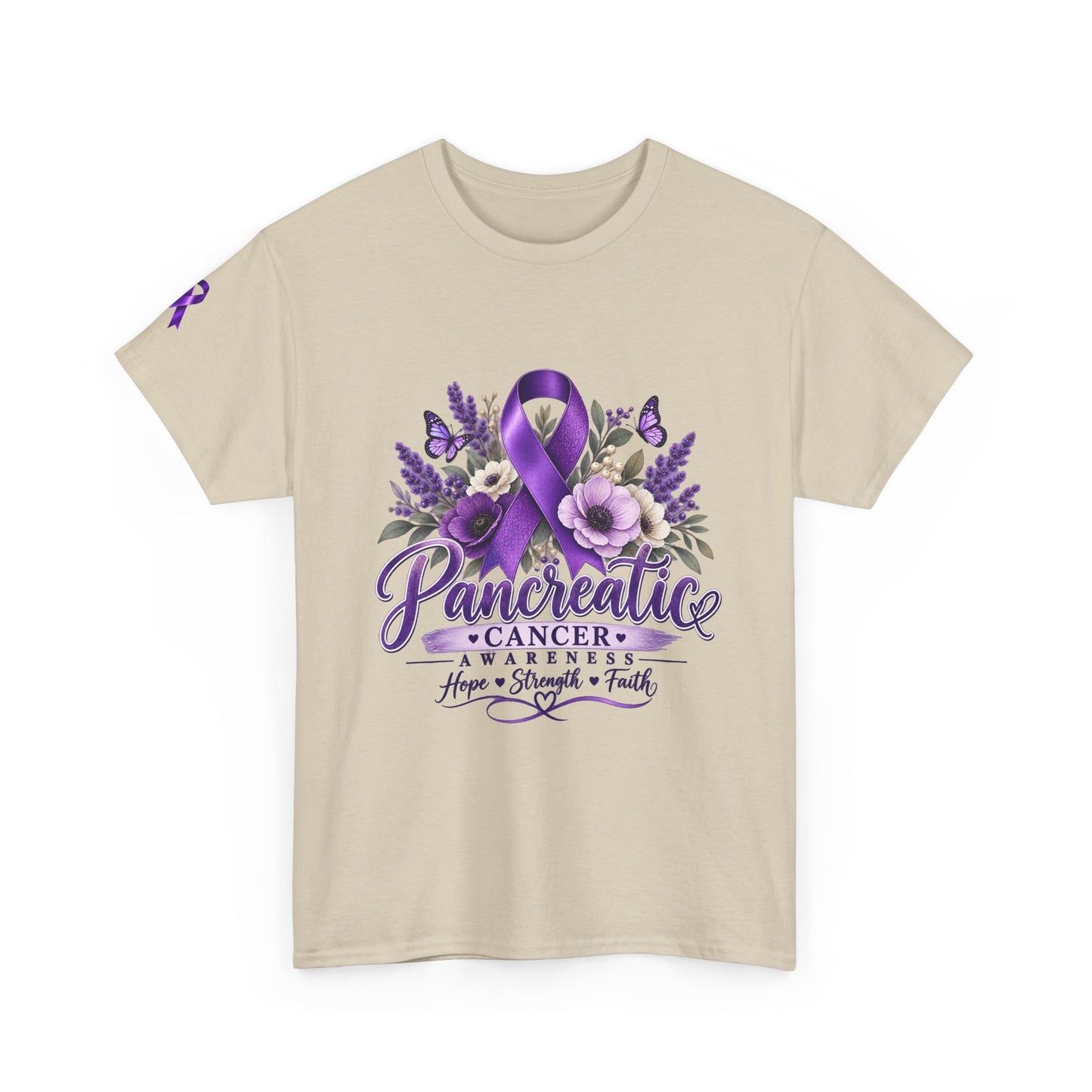 Pancreatic Cancer Awareness T-Shirt — Purple Ribbon Hope, Strength & Faith Tee