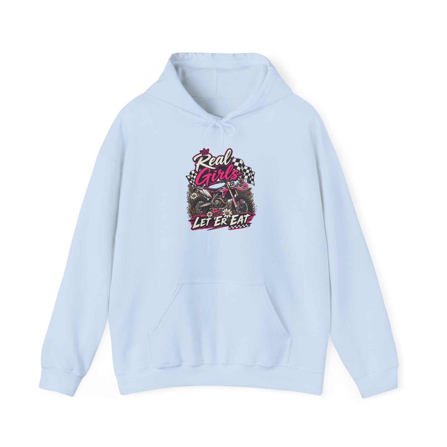 Hoodie — "Real Girls Let 'Er Eat" Retro Biker Graphic Hoodie