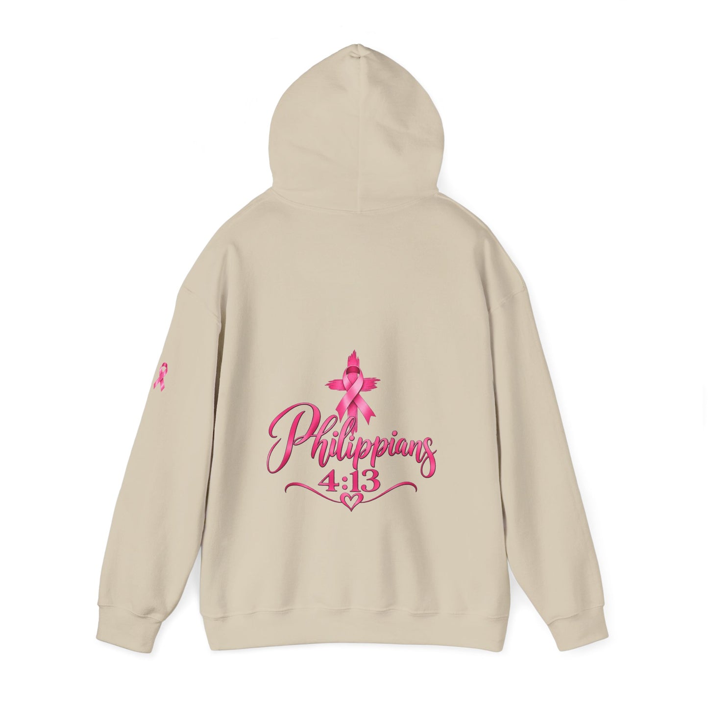 Faith Over Fear Hoodie — Pink Ribbon Breast Cancer Awareness Philippians 4:13 Hooded Sweatshirt