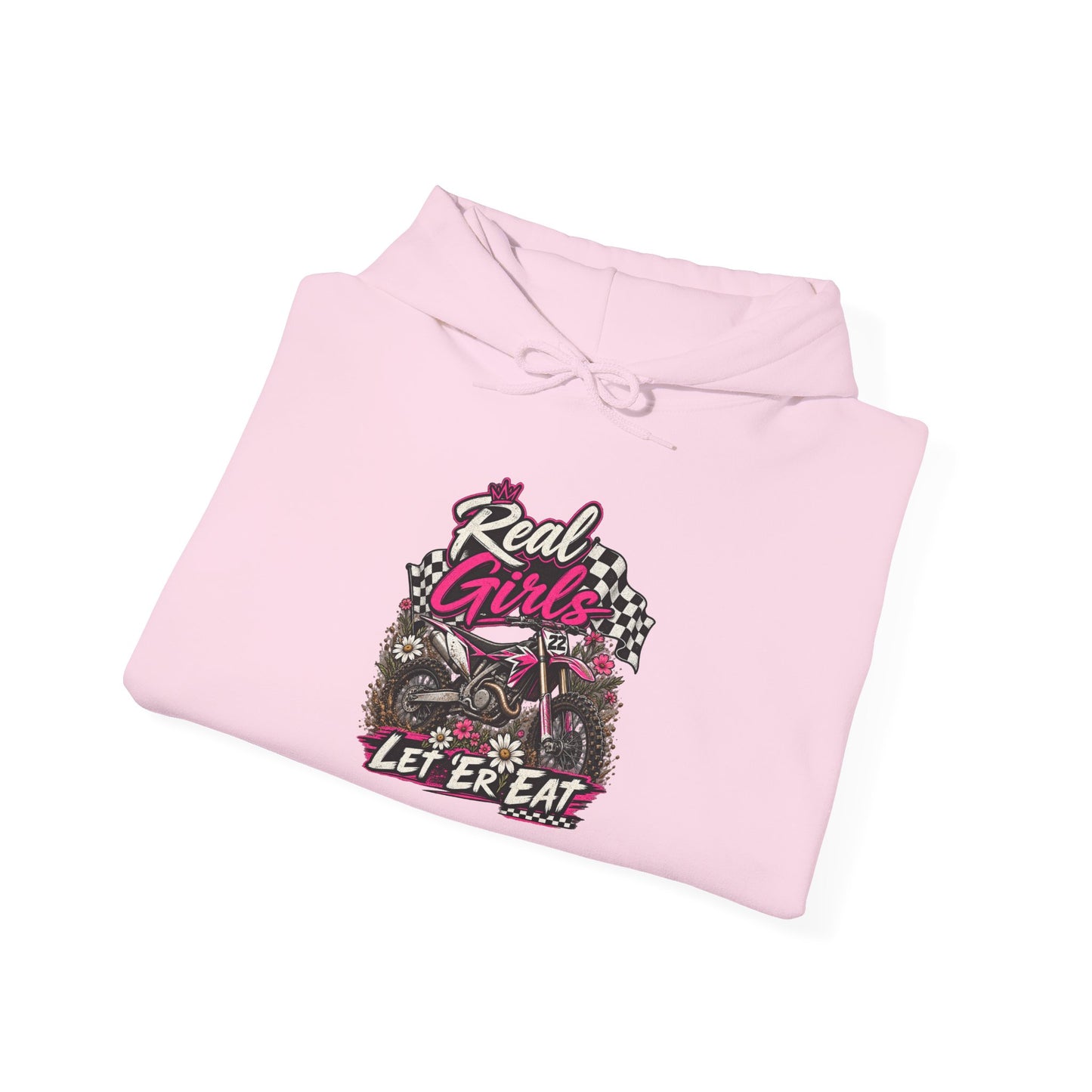 Hoodie — "Real Girls Let 'Er Eat" Retro Biker Graphic Hoodie