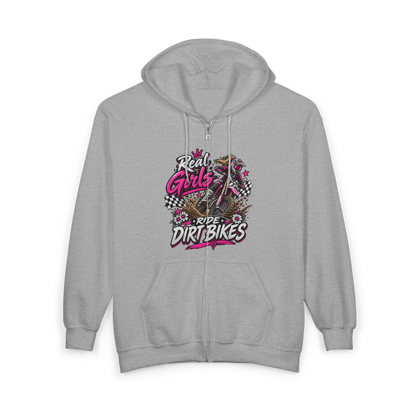 Dirt Bike Hoodie – "Real Girls Ride Dirt Bikes" Full-Zip Zip-Up Sweatshirt