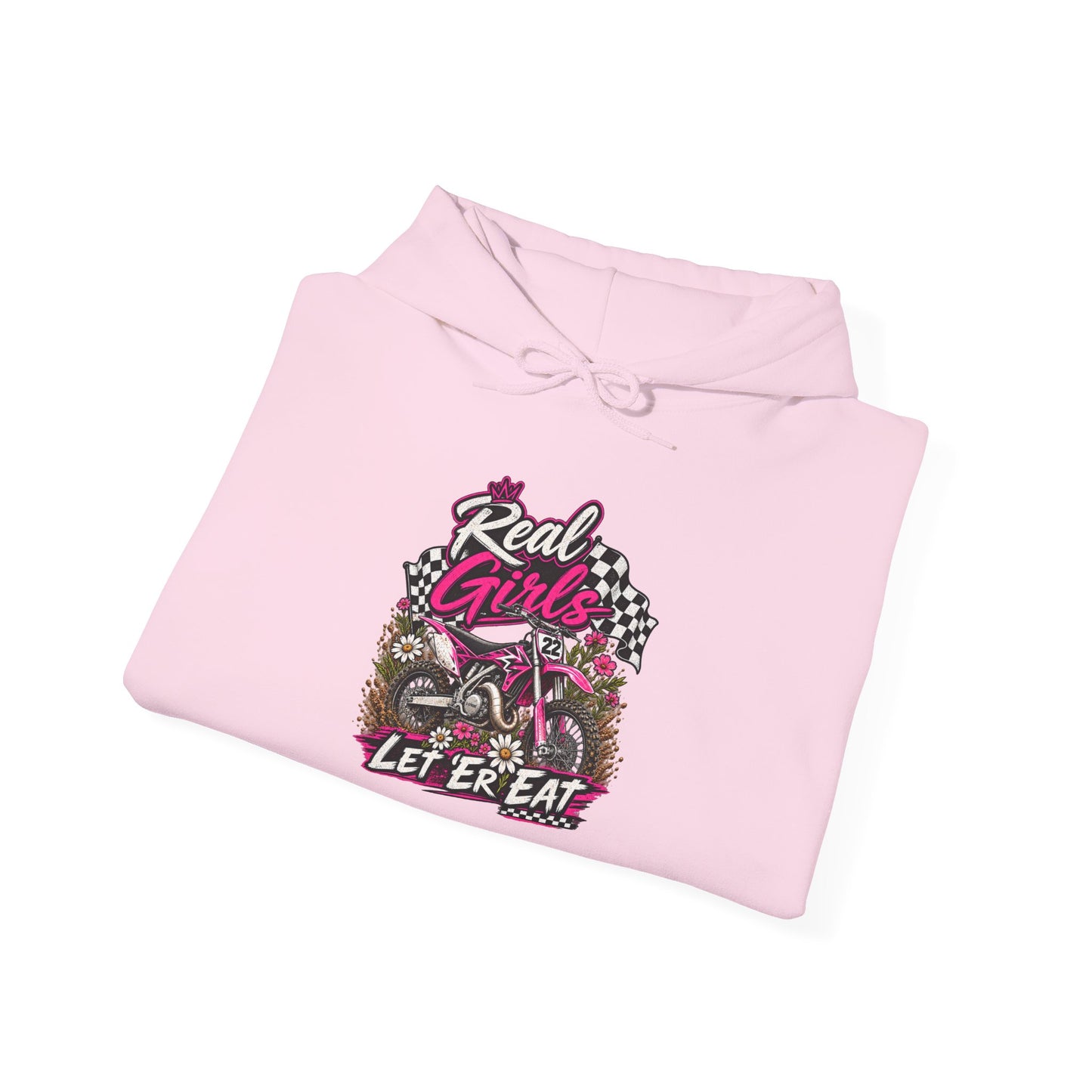 Hoodie — 'Real Girls Let'er Eat' Pink Motorcycle Graphic Hoodie