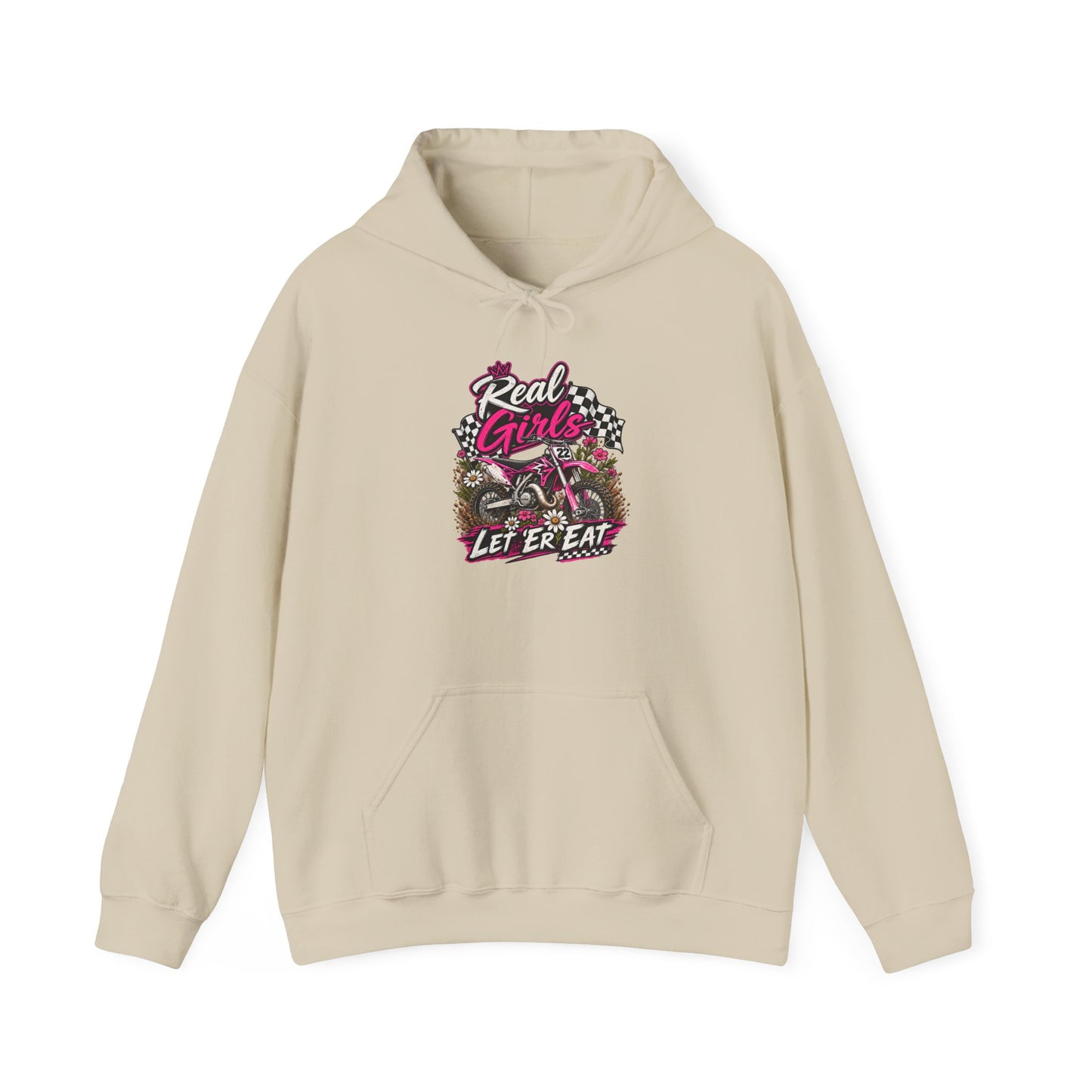 Hoodie — 'Real Girls Let'er Eat' Pink Motorcycle Graphic Hoodie