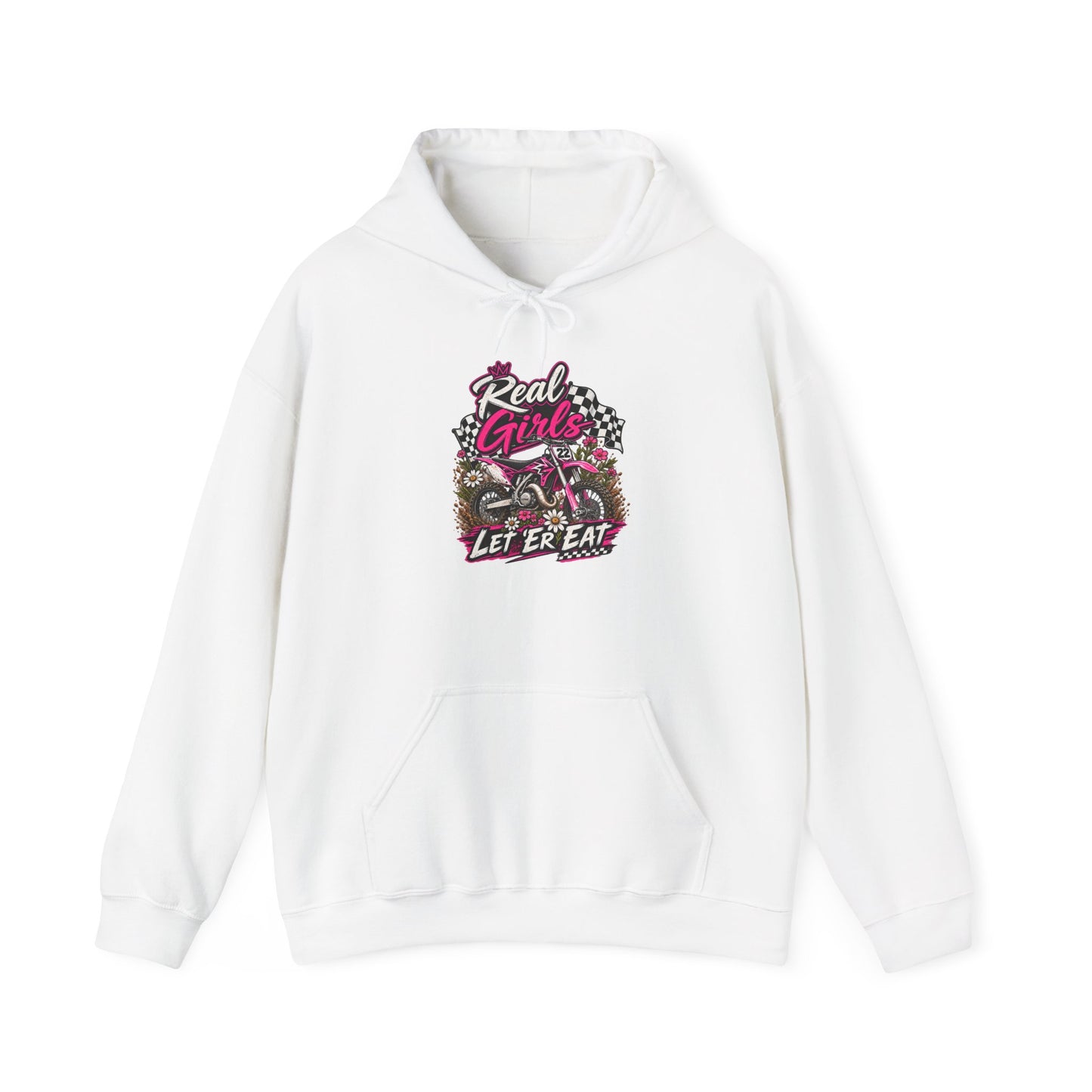 Hoodie — 'Real Girls Let'er Eat' Pink Motorcycle Graphic Hoodie