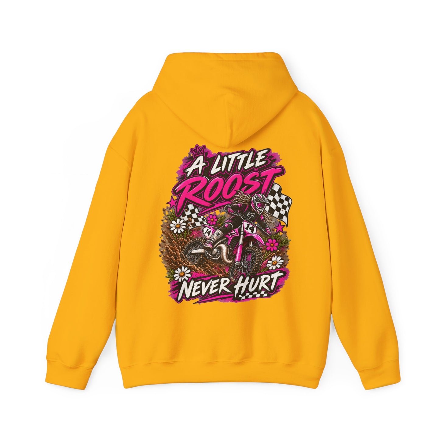 Racer Girl Motorcycle Hoodie — "Real Girls Let 'Er Eat" / "A Little Roost Never Hurt"