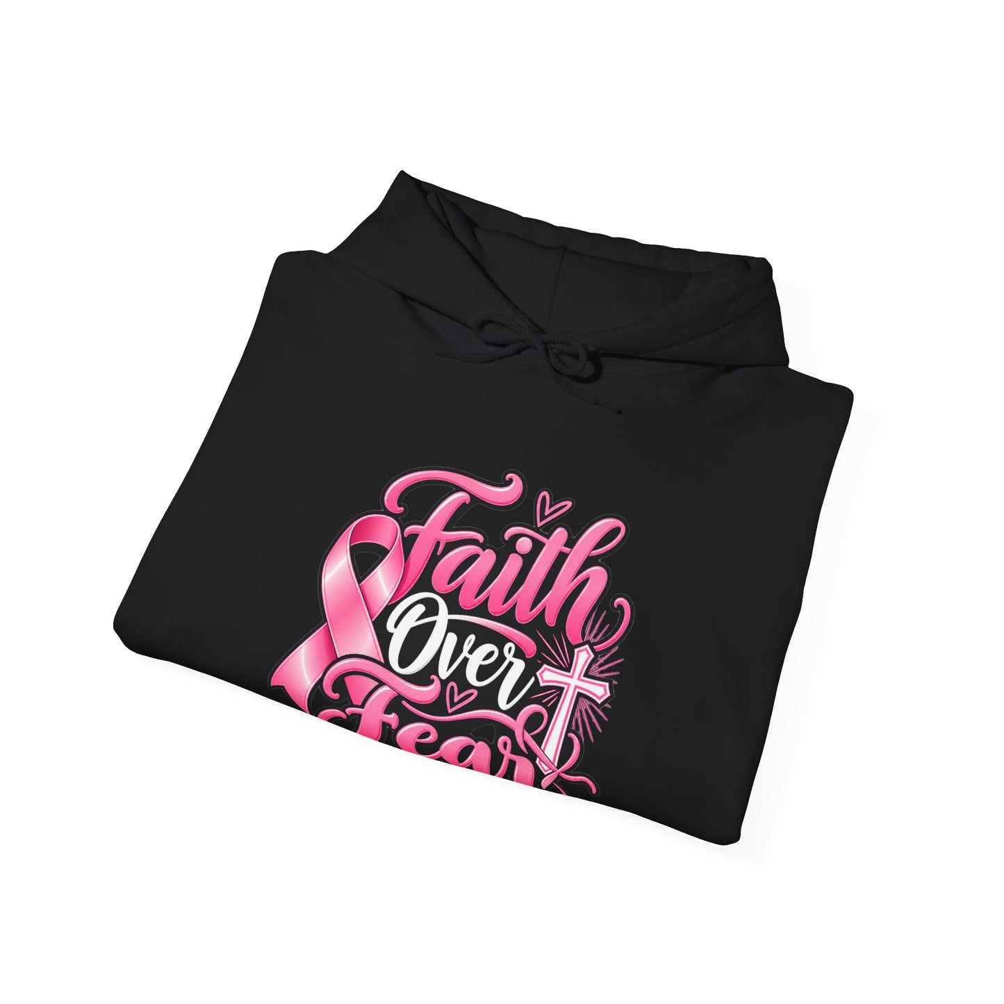 Faith Over Fear Hoodie — Pink Ribbon Breast Cancer Awareness Philippians 4:13 Hooded Sweatshirt