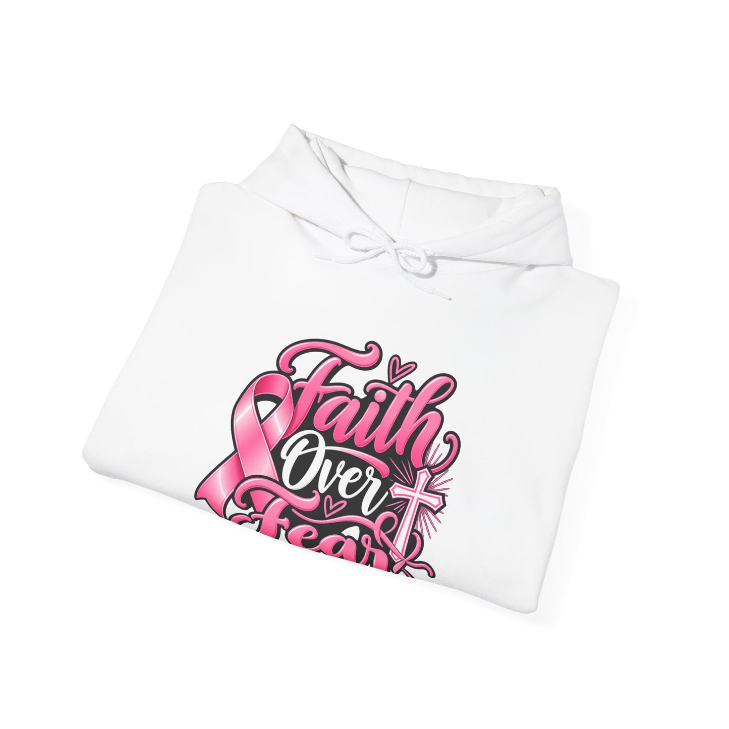 Faith Over Fear Hoodie — Pink Ribbon Breast Cancer Awareness Philippians 4:13 Hooded Sweatshirt
