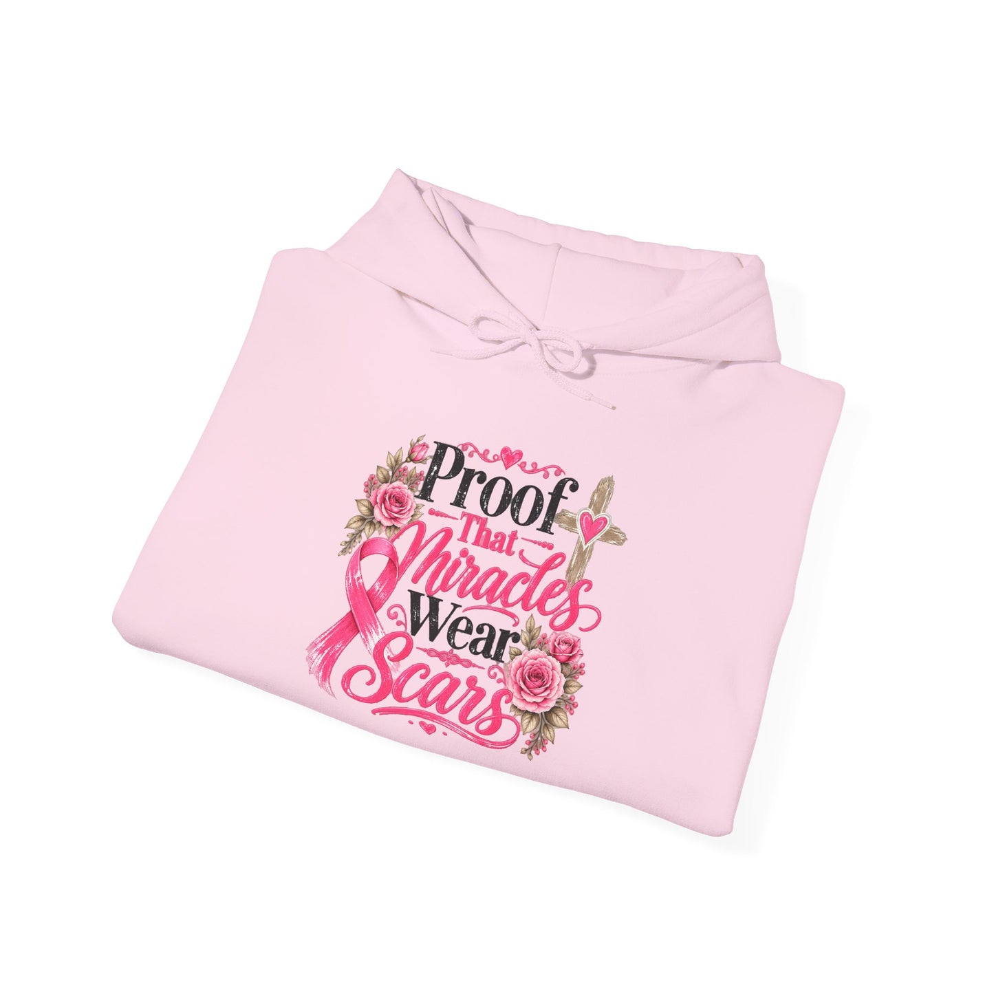 Breast Cancer Awareness Hoodie — "Proof That Miracles Wear Scars" Pink Ribbon Design