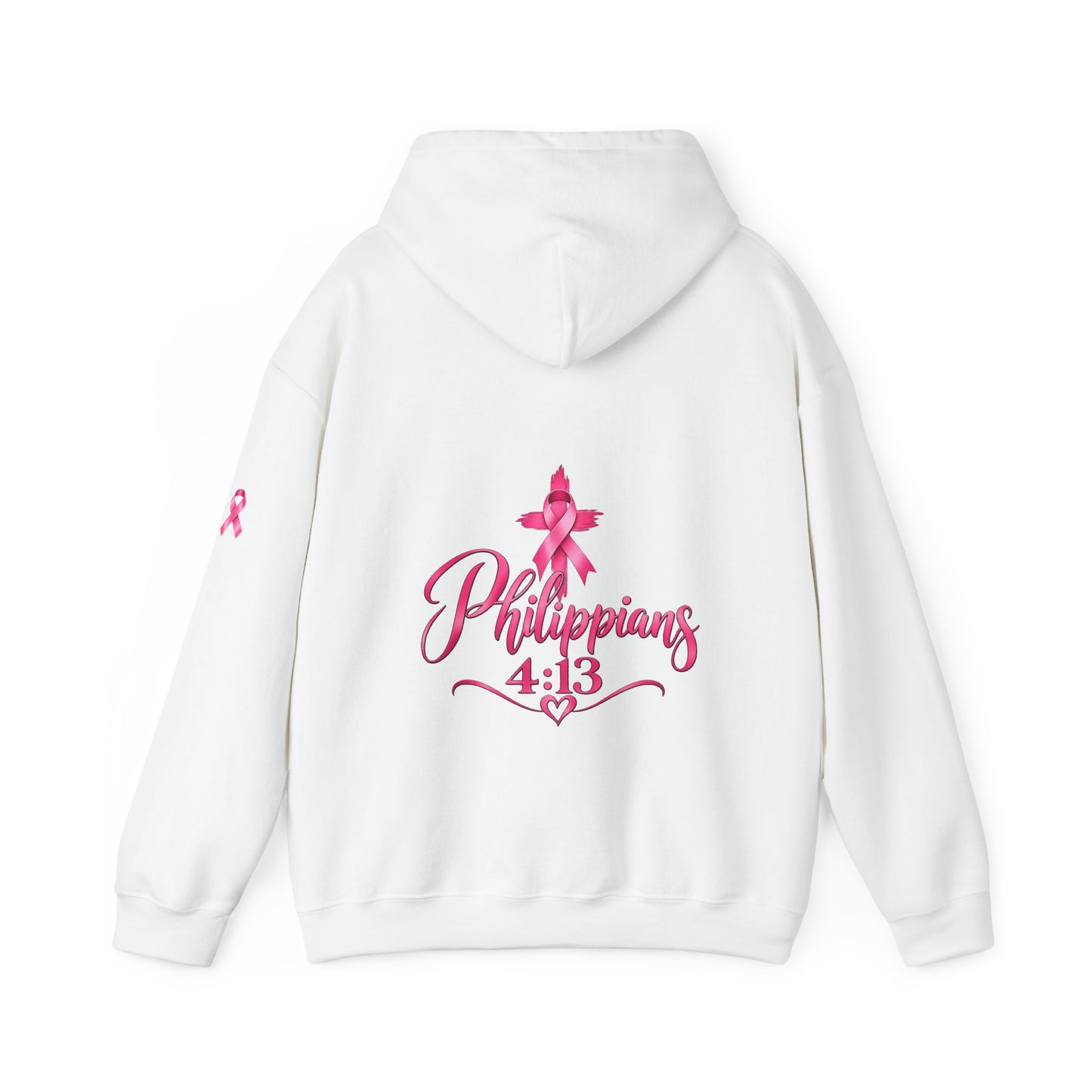 Faith Over Fear Hoodie — Pink Ribbon Breast Cancer Awareness Philippians 4:13 Hooded Sweatshirt
