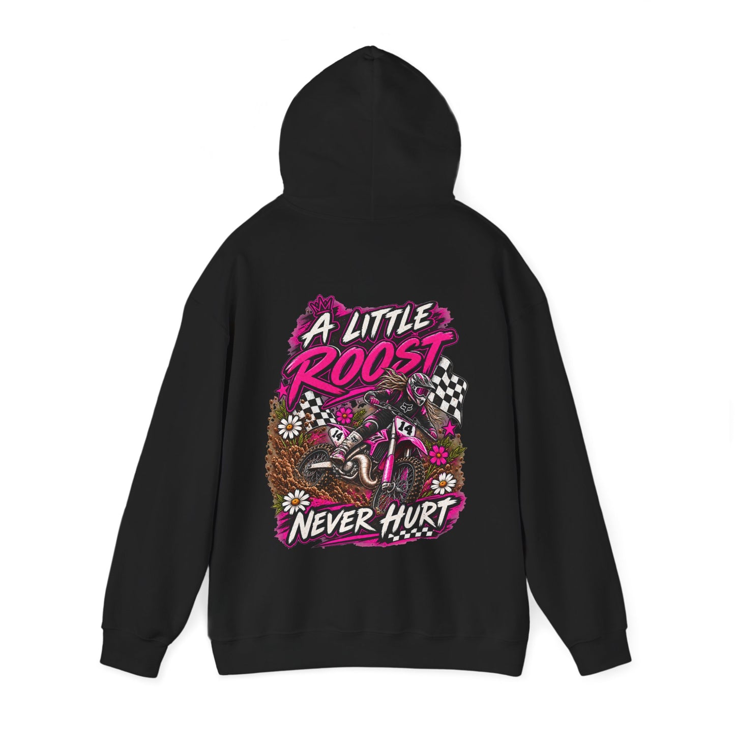 Racer Girl Motorcycle Hoodie — "Real Girls Let 'Er Eat" / "A Little Roost Never Hurt"