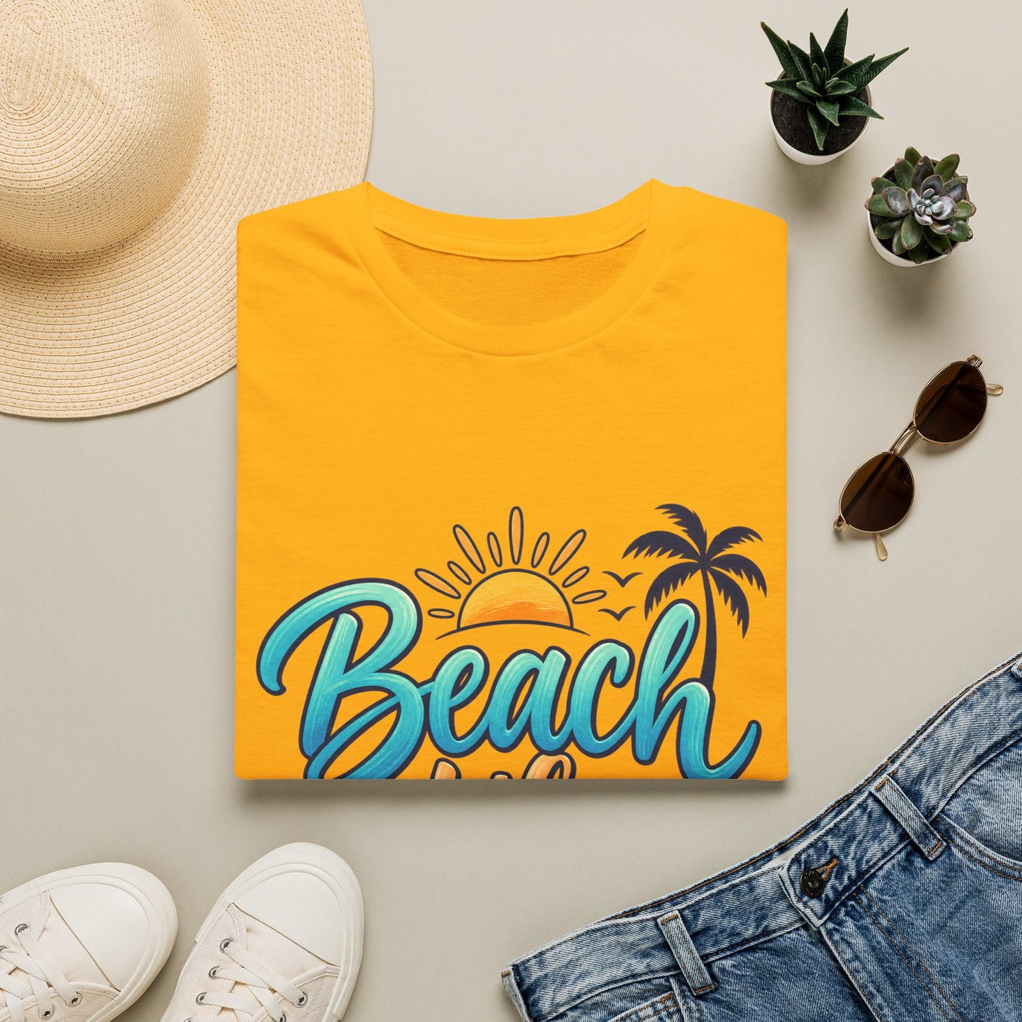 Beach Life T‑Shirt — Retro Sun & Palm Vacation Tee
