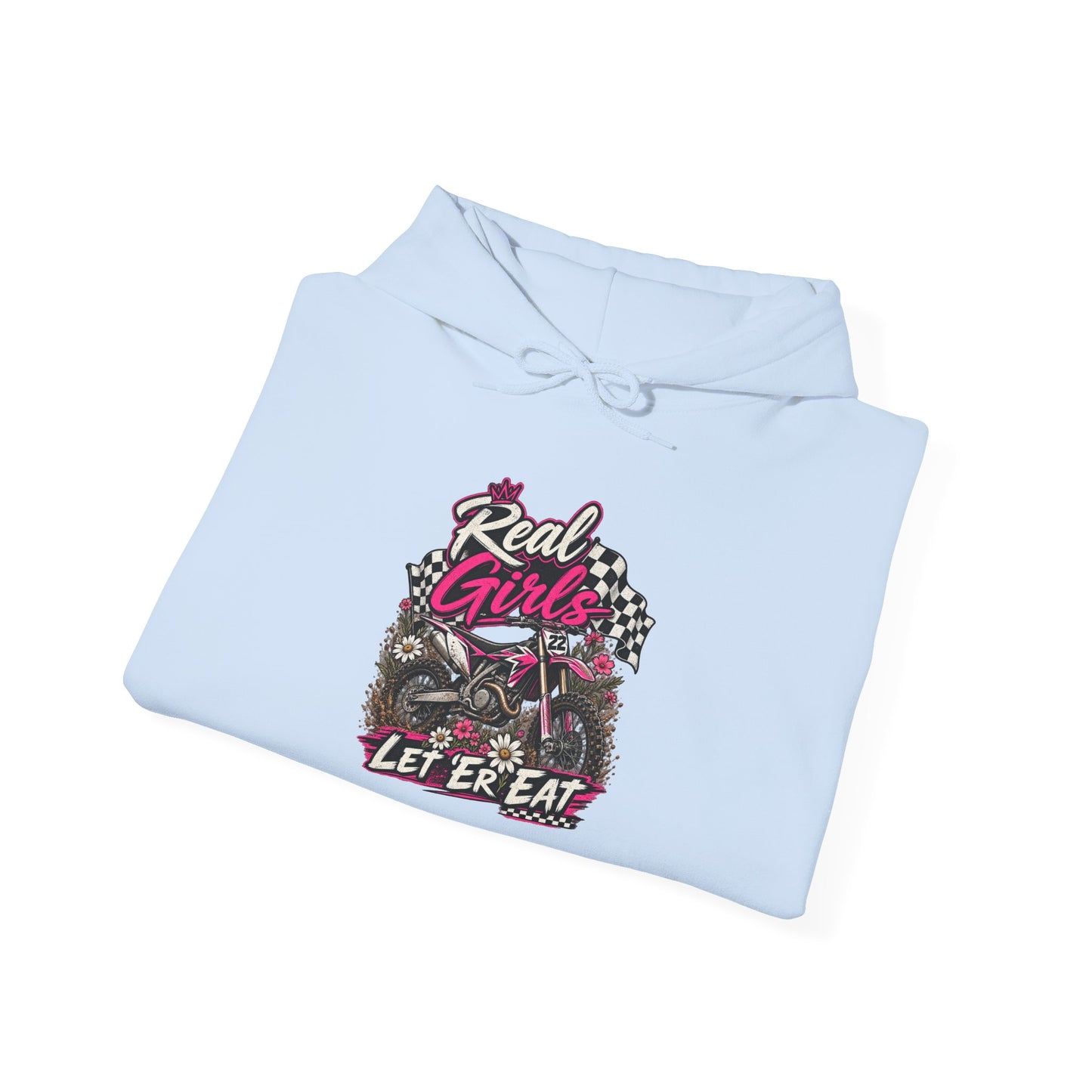 Hoodie — "Real Girls Let 'Er Eat" Retro Biker Graphic Hoodie