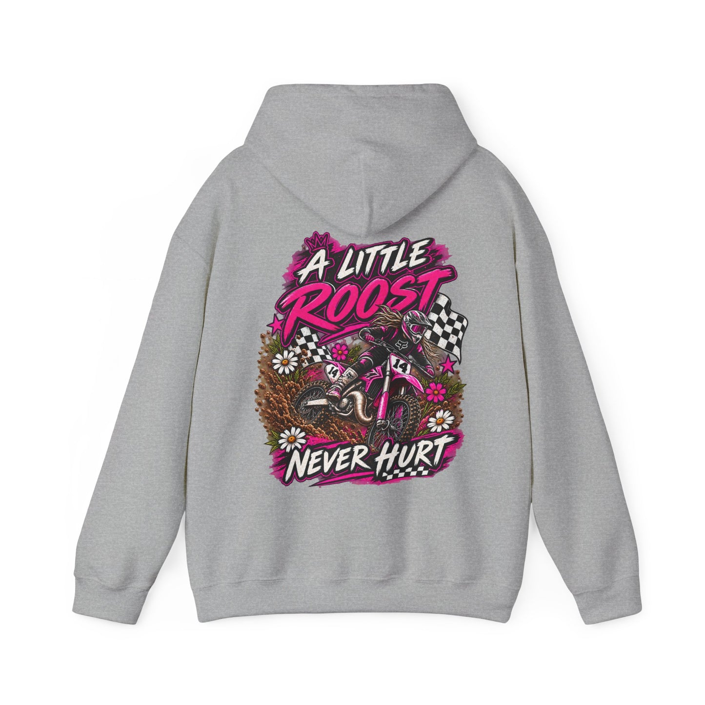 Racer Girl Motorcycle Hoodie — "Real Girls Let 'Er Eat" / "A Little Roost Never Hurt"