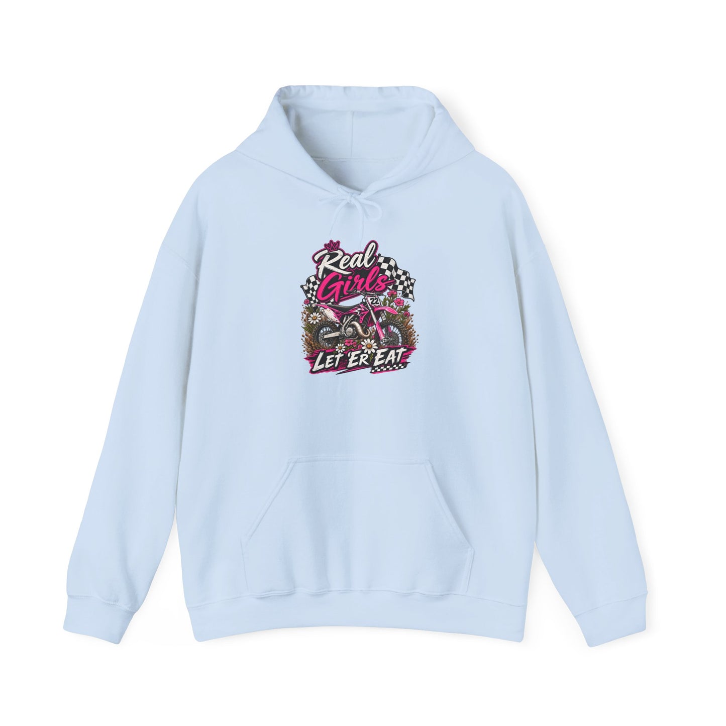 Hoodie — 'Real Girls Let'er Eat' Pink Motorcycle Graphic Hoodie