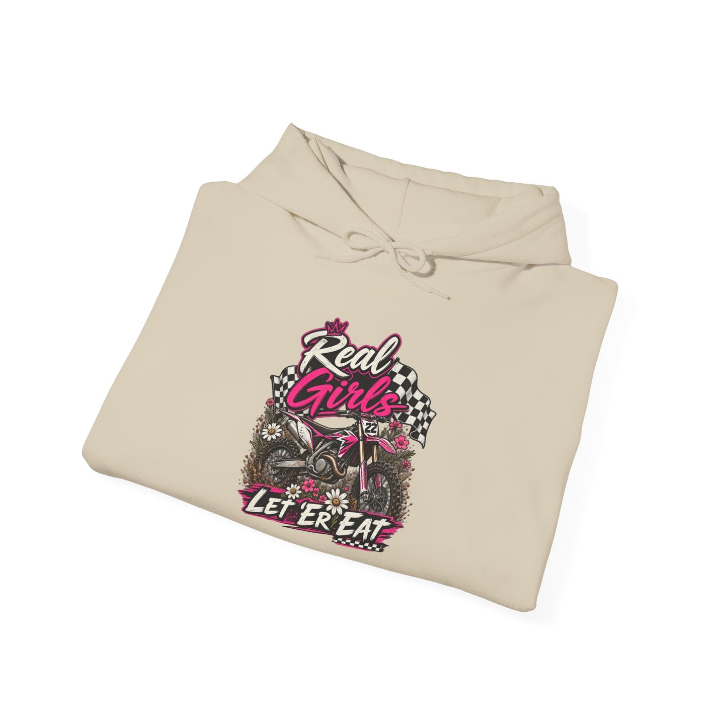 Hoodie — "Real Girls Let 'Er Eat" Retro Biker Graphic Hoodie