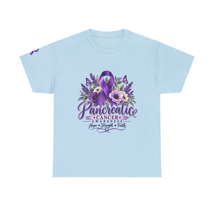 Pancreatic Cancer Awareness T-Shirt — Purple Ribbon Hope, Strength & Faith Tee