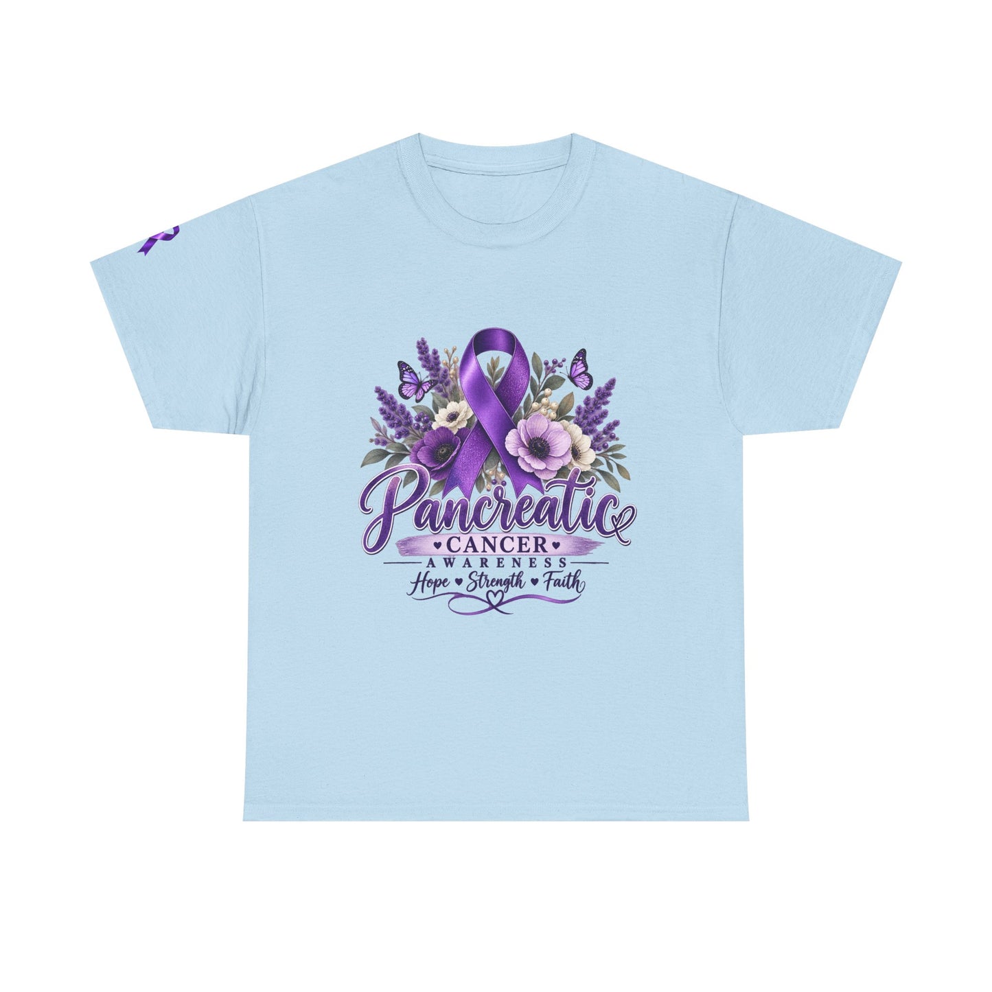 Pancreatic Cancer Awareness T-Shirt — Purple Ribbon Hope, Strength & Faith Tee