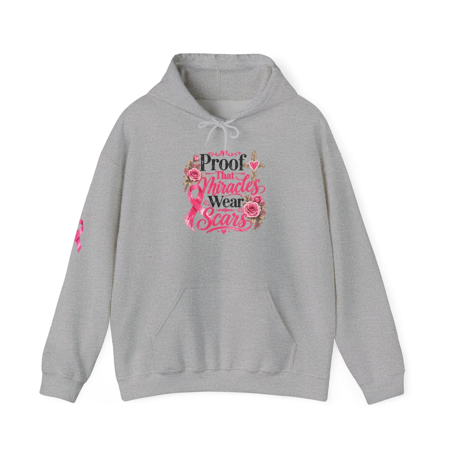 Breast Cancer Awareness Hoodie — "Proof That Miracles Wear Scars" Pink Ribbon Design