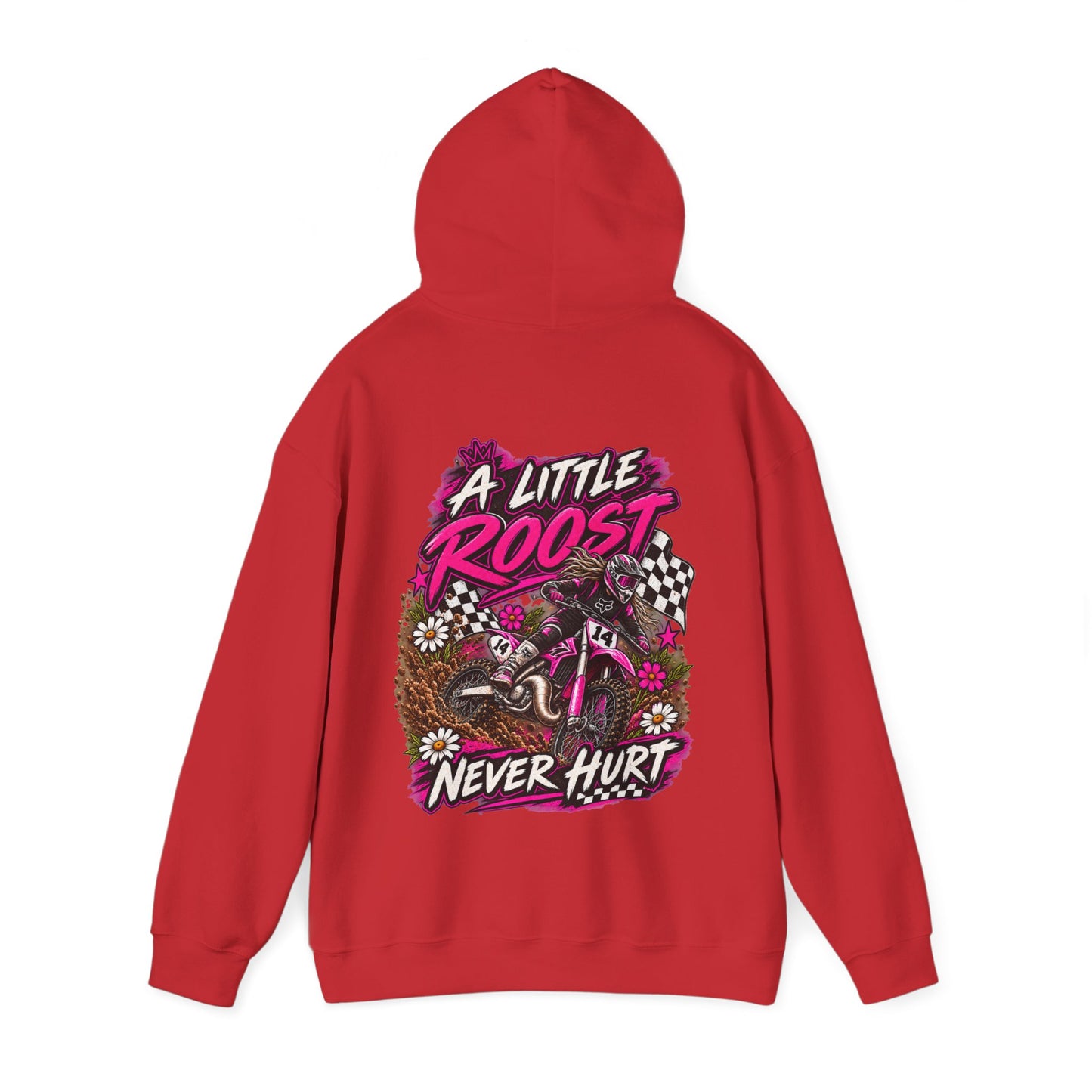 Racer Girl Motorcycle Hoodie — "Real Girls Let 'Er Eat" / "A Little Roost Never Hurt"