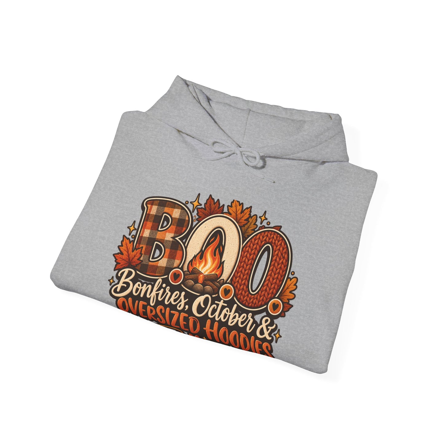 Hoodie — "Boo Bonfires October Oversized Hoodies" Cozy Fall Pullover (Stay Cozy)