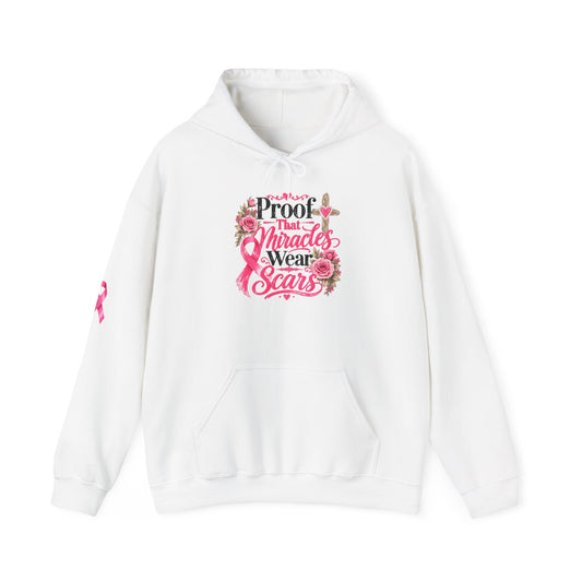 Breast Cancer Awareness Hoodie — "Proof That Miracles Wear Scars" Pink Ribbon Design